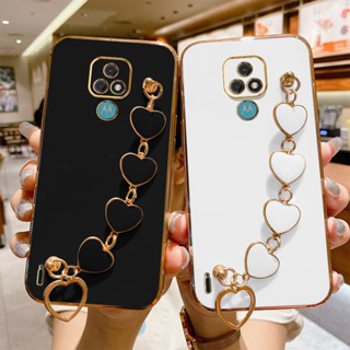 Estojo De Proteção Preciso Para Câmera Motorola Moto E7 E7 Plus Estilo Feminino Anti-Queda Com Bracelete Padrão De Amor Bonito