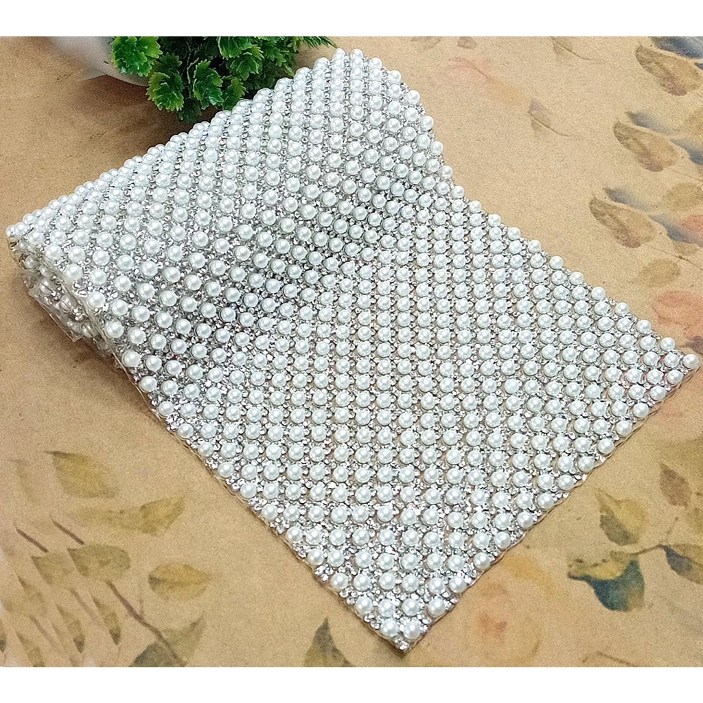 Manta De Pérola e Strass  Termocolante 12 x 40cm