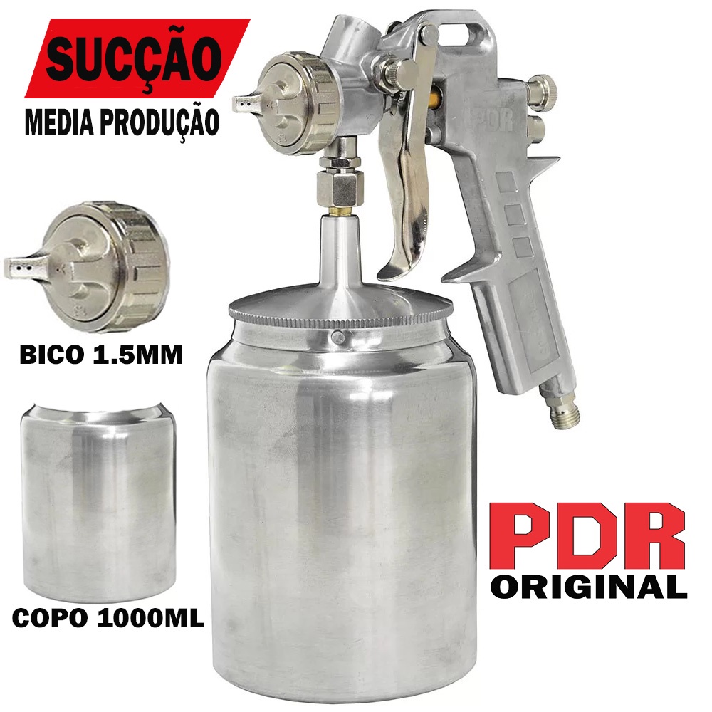 Pistola Pintura Pneumática Bico 1.5mm Média Produção 60Psi PDR em Oferta na Shopee