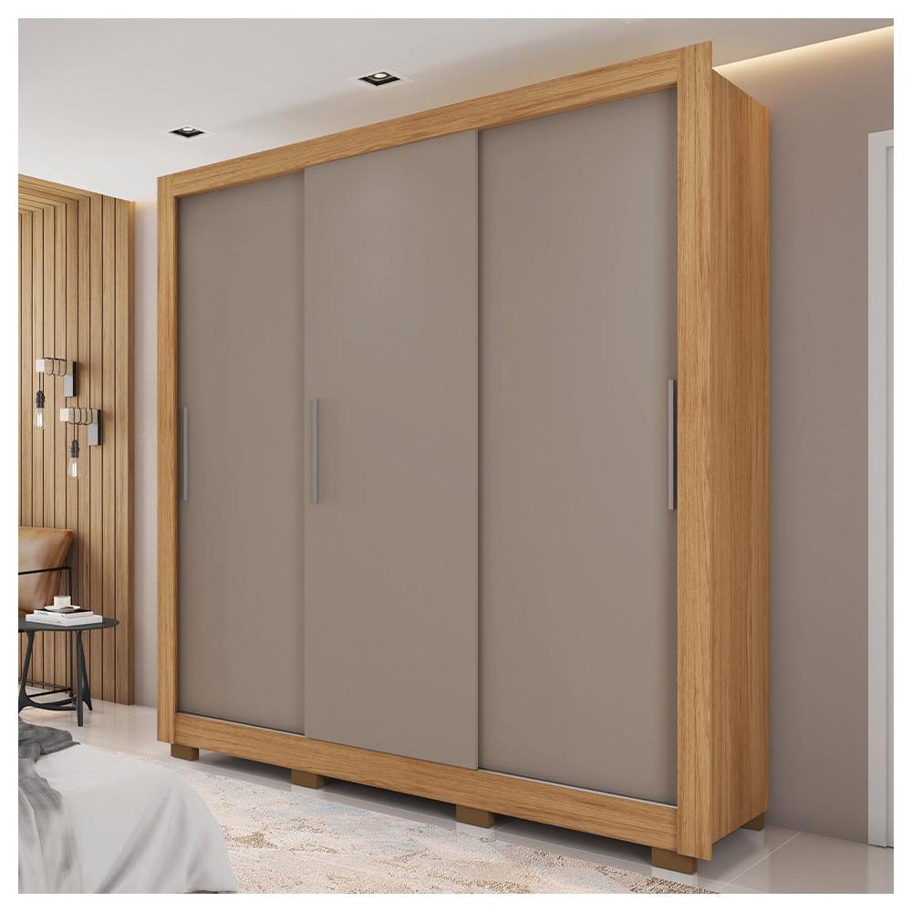 Guarda Roupa Casal 3 Portas 2 Gavetas Com 8 Pés Marrom em Oferta na Shopee