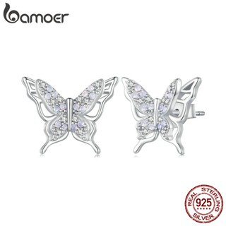 Brincos De Prata Bamoer 925 Sterling Em Forma De Borboleta Jóias De Dupla Camada Para Mulheres