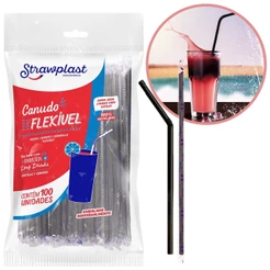 Canudos Flexíveis com Sachês individuais Diâmetro de 6mm Pacote com 100 unidades Strawplast