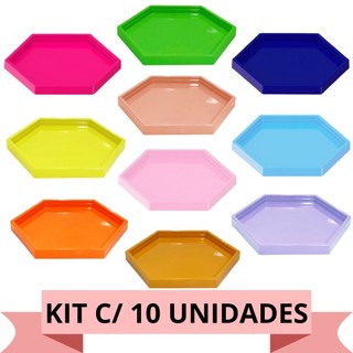 Kit C/ 10 Un Bandeja Decorativa Sextavada 17x17 Várias Cores