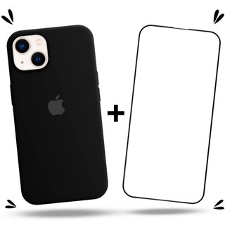 Kit 2em1 Capa + Pelicula 3D Para iPhone 13 Normal - Case Silicone Aveludada + Pelicula de Vidro 3D Full Cover