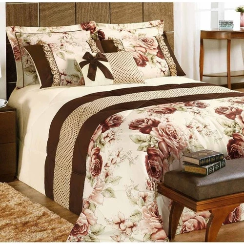 Kit Cobre Leito Vitoria Casal Queen Colcha Floral 7 Peças Promoção ! ( TABACO )