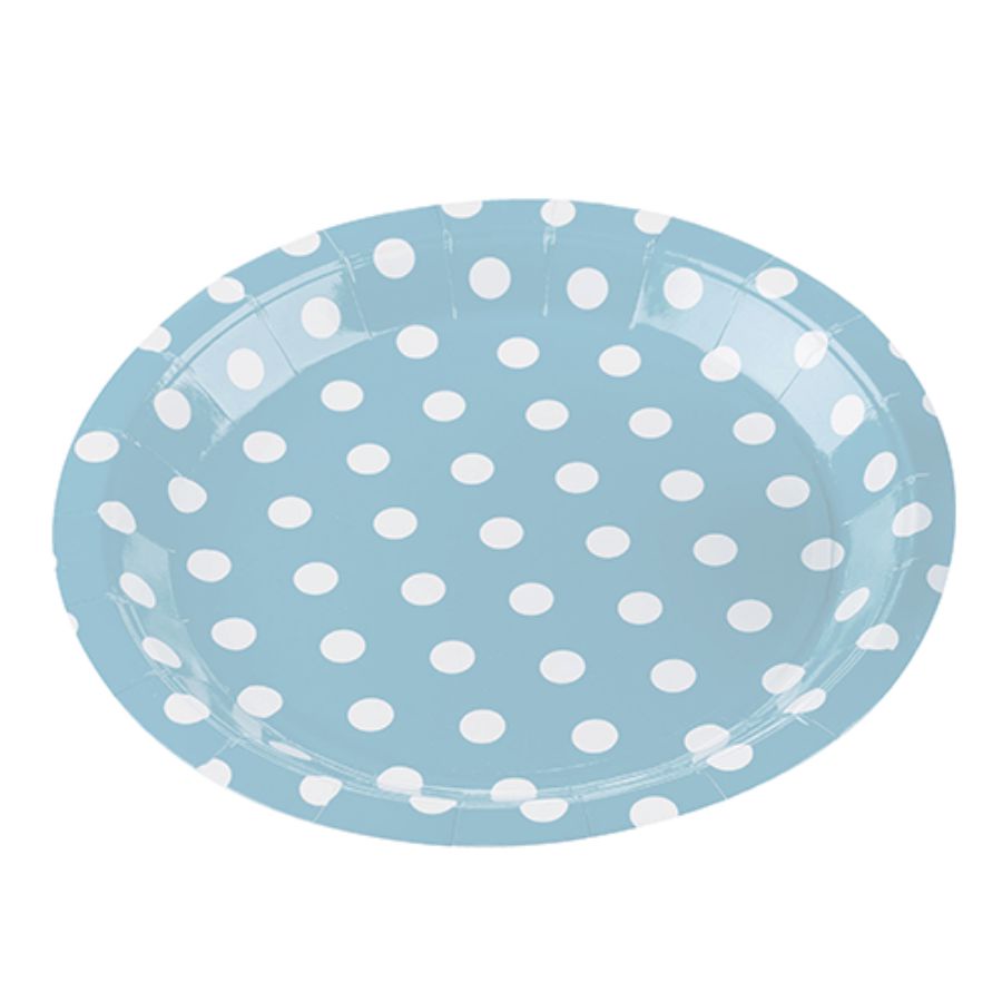 Prato Papel Biodegradável Poa Azul Bebe - 10 unidades - 18 cm - Silver Festas - Home & Living