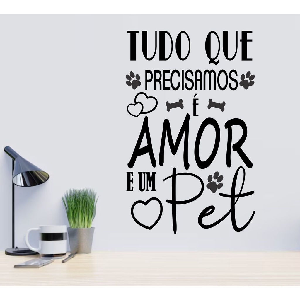 Adesivo de Frases Para Pet Shop e Veterinária Amor e um Pet Papel de Parede Auto Colante Decalque
