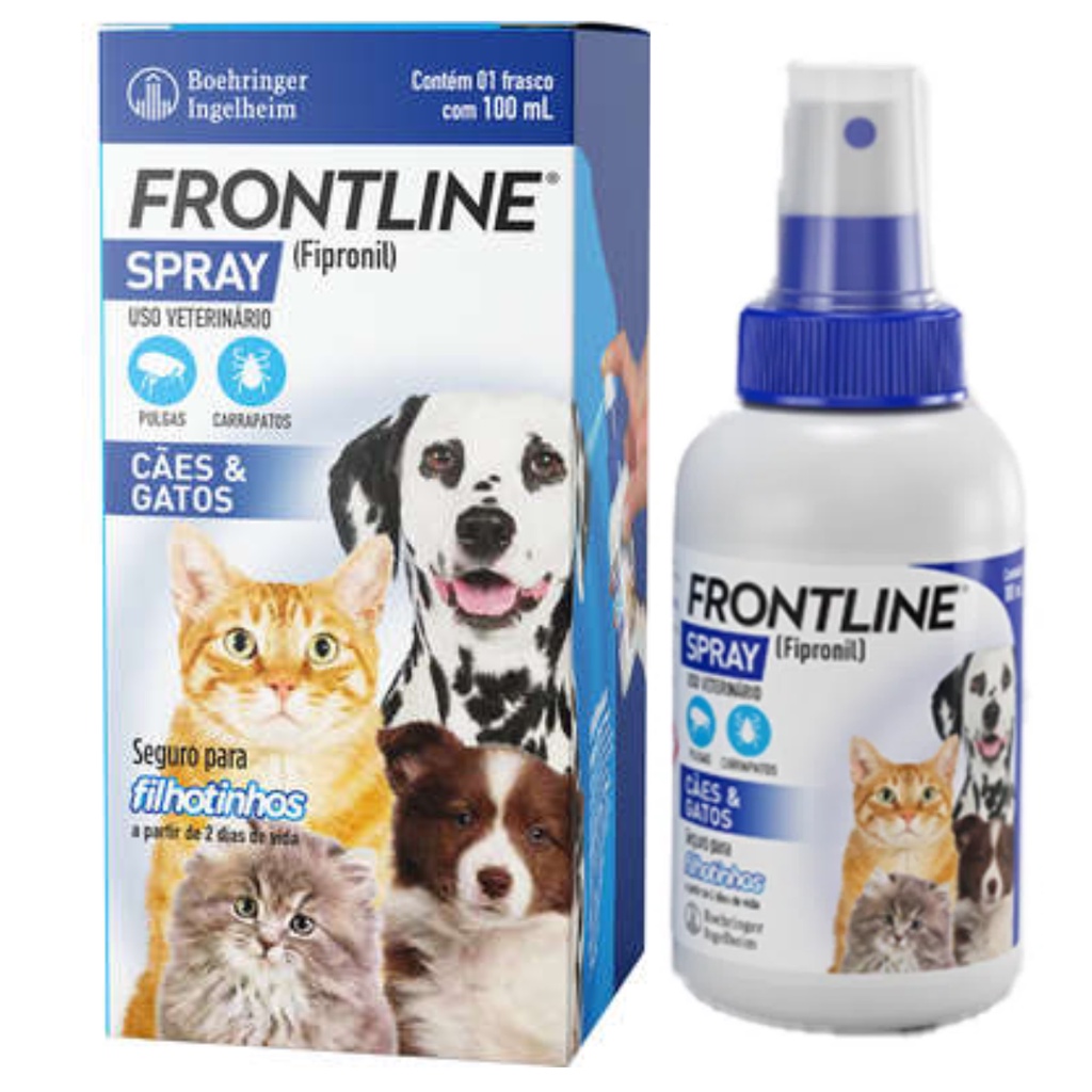 Frontline Spray 100ml Pulgas Carrapatos Front Line Cao Gato Cães Antipulgas em Oferta na Shopee