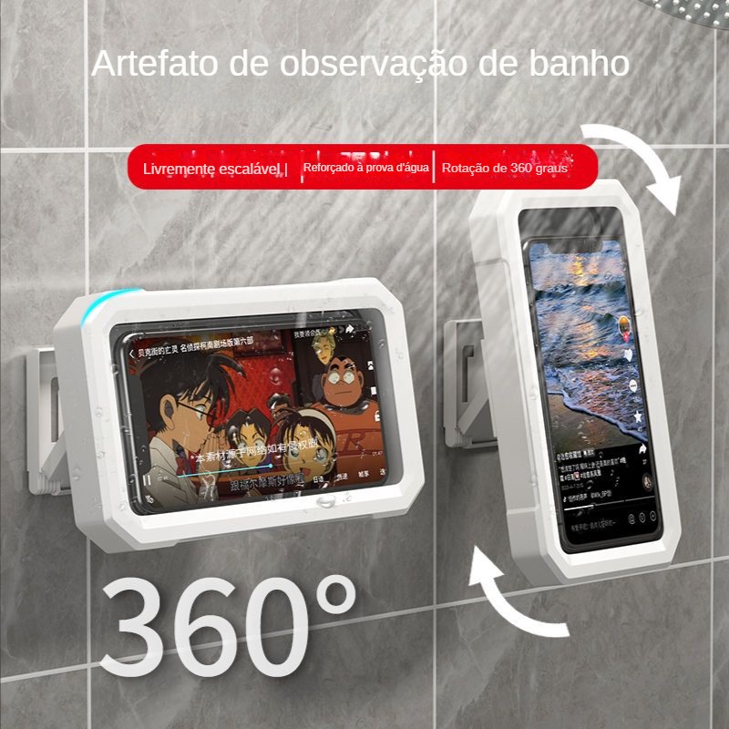 [Estoque Pronto] Banheiro Banheiro Banheiro à prova d'água Caixa para telefone celular Anti-embaciamento Perfuração-Free Wall-Hanging Kitchen Lazy People Chasing D