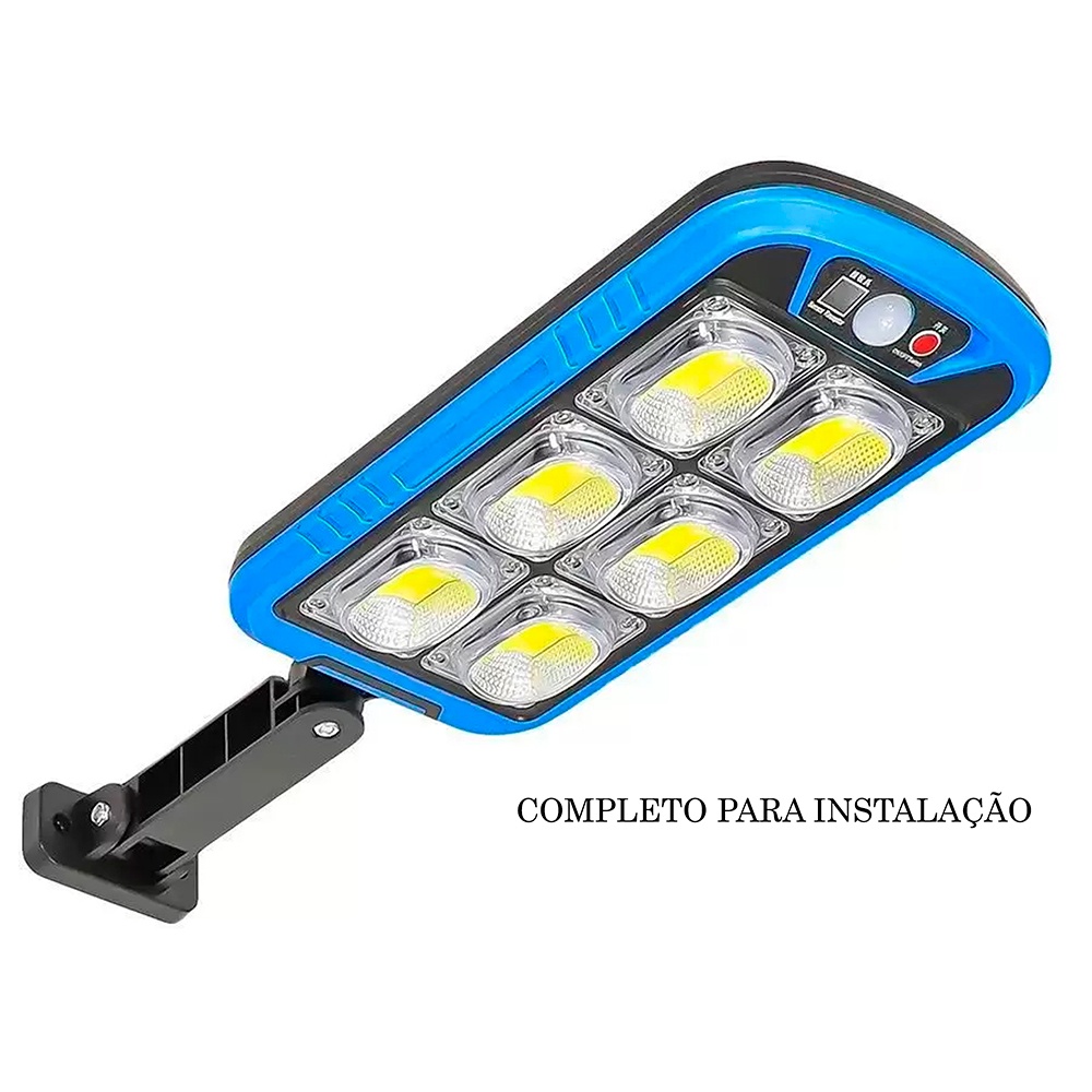 Luminária Solar Poste Rua Parede Refletor 128 Cob Sensor Presença Movimento Prova D' Água Com Controle