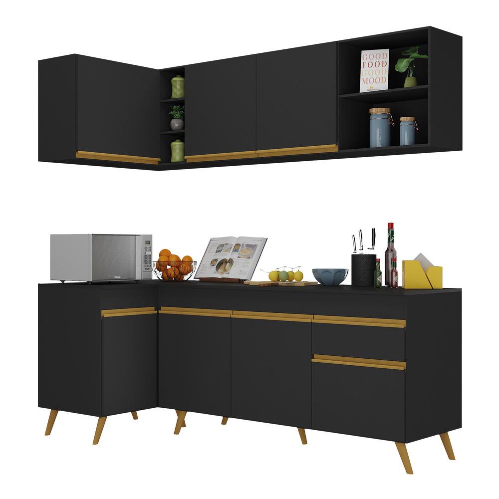 Cozinha Compacta de Canto Veneza GB Multimóveis MP2058 com Armário e Balcão Preta em Oferta na Shopee