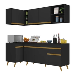 Cozinha Compacta de Canto Veneza GB Multimóveis MP2058 com Armário e Balcão Preta