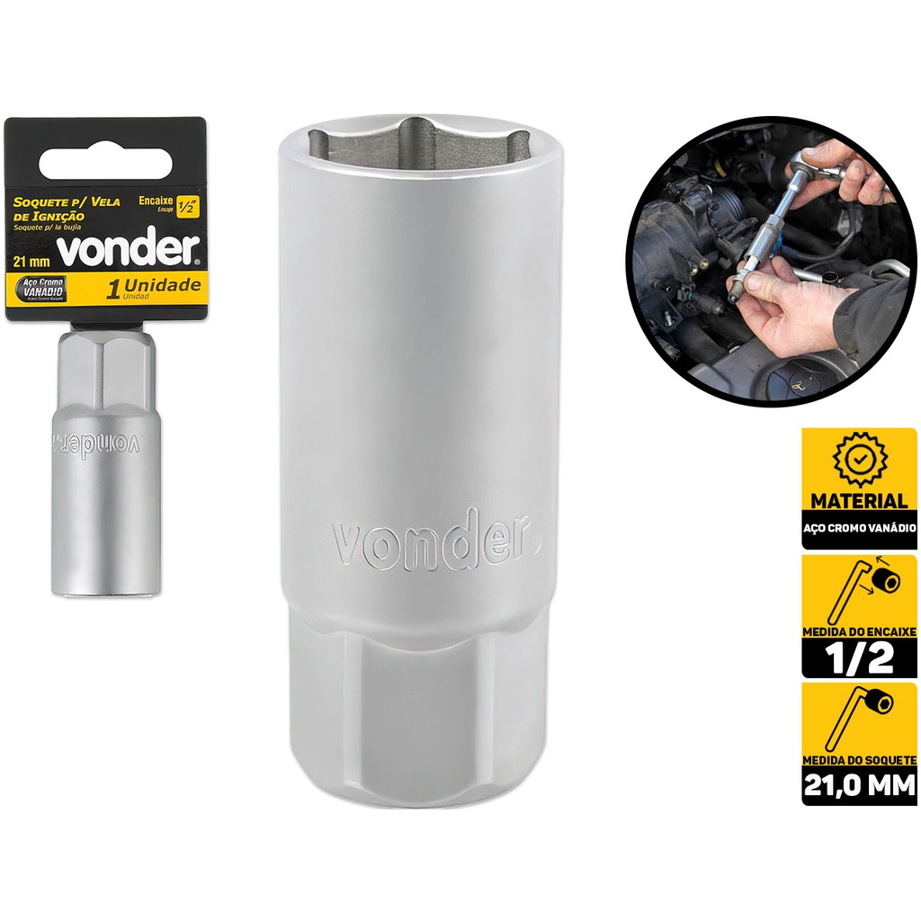 Soquete 21mm Longo Vela De Ignição Para Linha Automotiva Vonder 3059021000 em Oferta na Shopee