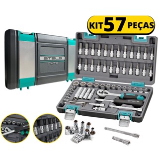 Jogo Kit Ferramenta Soquete 57 Peça 1/4 Catraca Maleta Stels