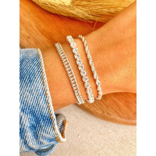 Kit 3 Pulseiras Prata 925 Folheada Cordão Baiano Torcido Conjunto Pulseira Feminina Riviera Corrente Grumet Elos Grosso em Oferta na Shopee