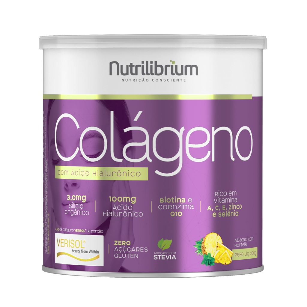 Colágeno Hidrolisado Verisol Ácido Hialurônico Biotina 200g Nutrilibrium em Oferta na Shopee