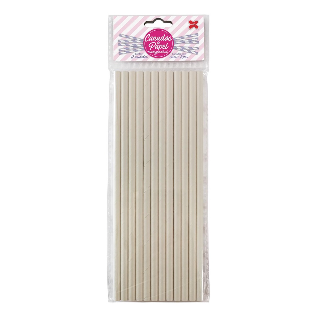 Canudo de Papel Branco 6mmx200mm - 4328 - 12 unidades