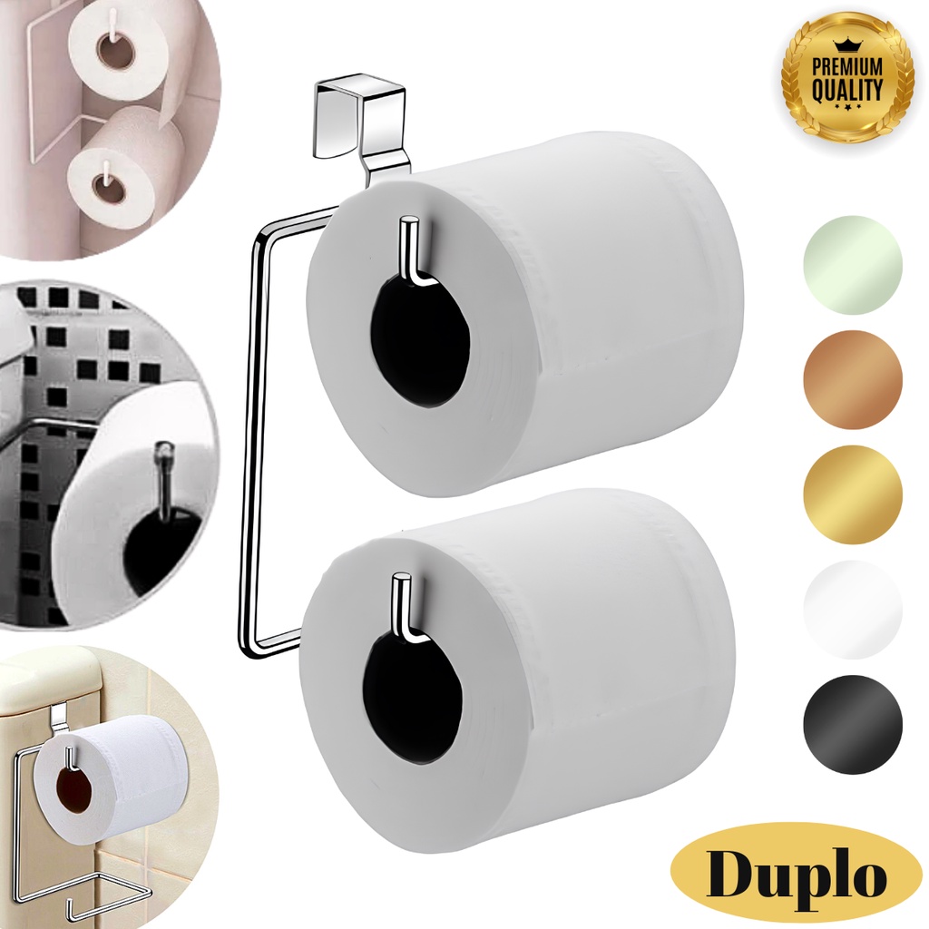 Suporte Porta Papel Higiênico Duplo Banheiro Para Caixa Acoplada Cromado Para Dois Rolos O...