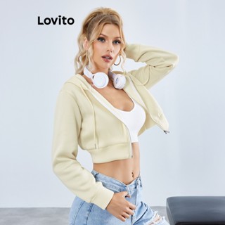 Lovito Casual Moletom com Capuz e Laço para Mulheres LBE01021 (Bege Claro)