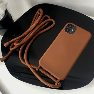 Transversal Colar Cordão Corda Capa De Silicone Líquido Para iPhone 14 13 Pro Max 12 11 Cor Sólida Anti-Impacto Proteção Macia