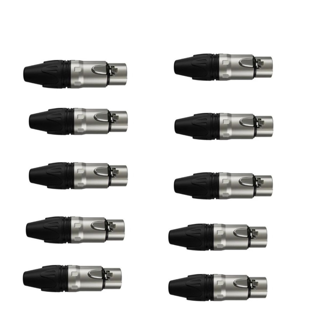 Kit 10 Conectores Linha Xlr Plug Fêmea 3 Polos Wireconex WC-1003