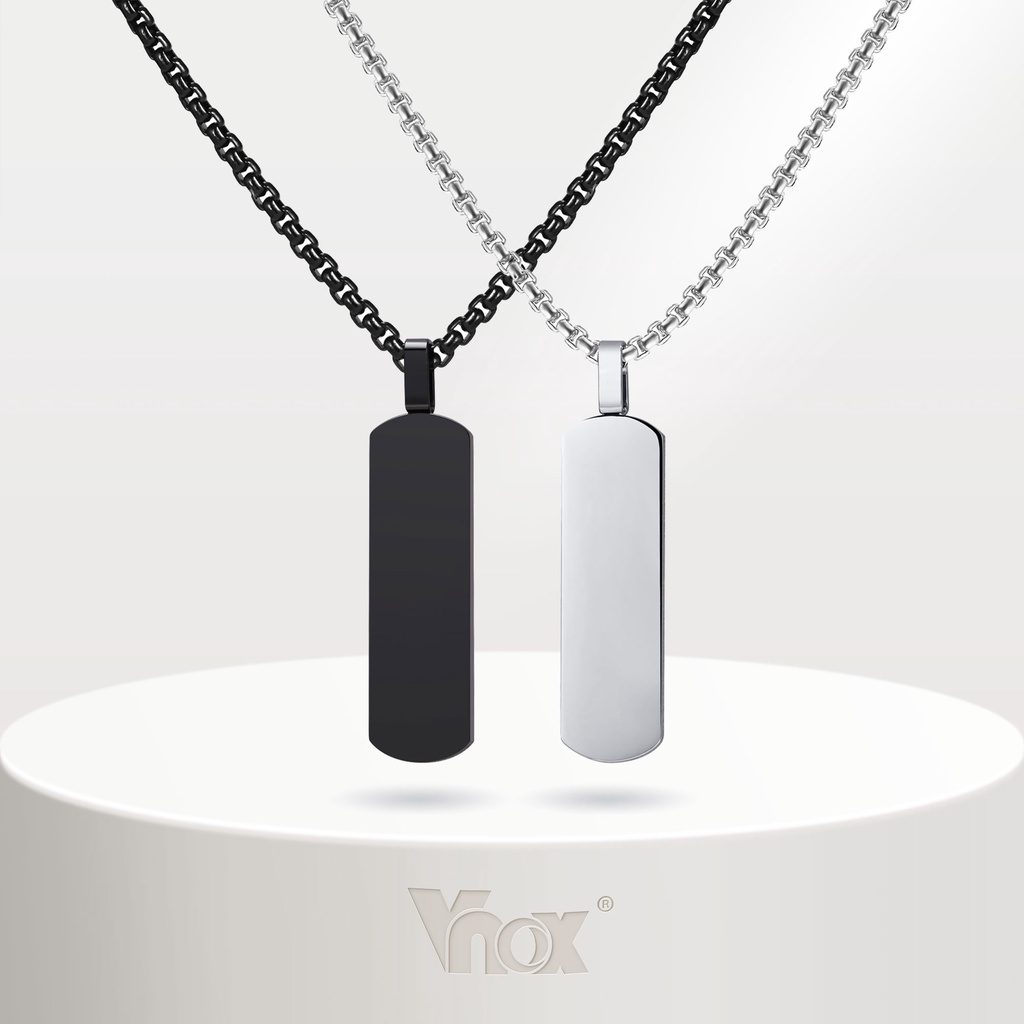 VNox Fashion Colar Quadrado Simples , Rectângulo Geométrico De Aço Inoxidável Pingente De Cão De Tag Para Homens