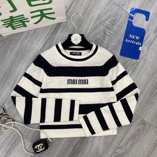 Camisola Jacquard Manga Longa Jacquard Listrada Miu Preto Branco