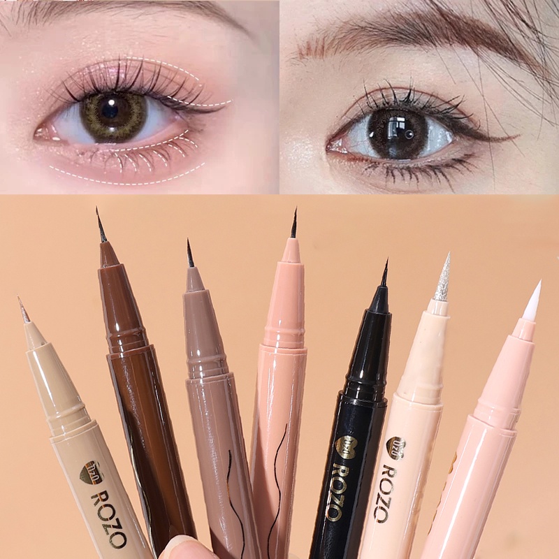 6 Cores Lápis Delineador De Olhos Ultra Fino Líquido Quick Dry Smooth Lying Silkworm Eyeliner Preto Marrom Champanhe À Prova D'água Caneta Longa Duração Maquiagem Cosméticos