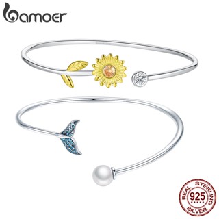 Pulseira Bamoer Bangle Bracelet 925 Prata Simples Flor Mulher Punho Aberto Jóias De Luxo SCB198