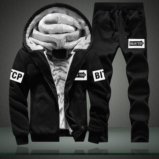 Conjunto De Pelúcia E Capuz Masculino Grosso De Inverno