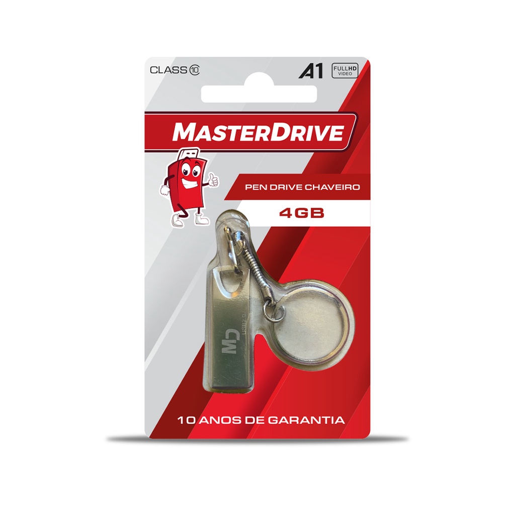 Pendrive 4GB Chaveiro MasterDrive Premium, Pen Drive 4GB Ultra Rápido USB 2.0