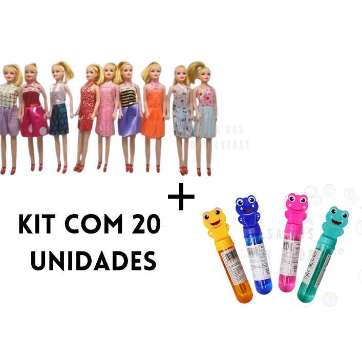 Kit Brinquedos Crianças 20Pçs Boneca e Bolha Sabão