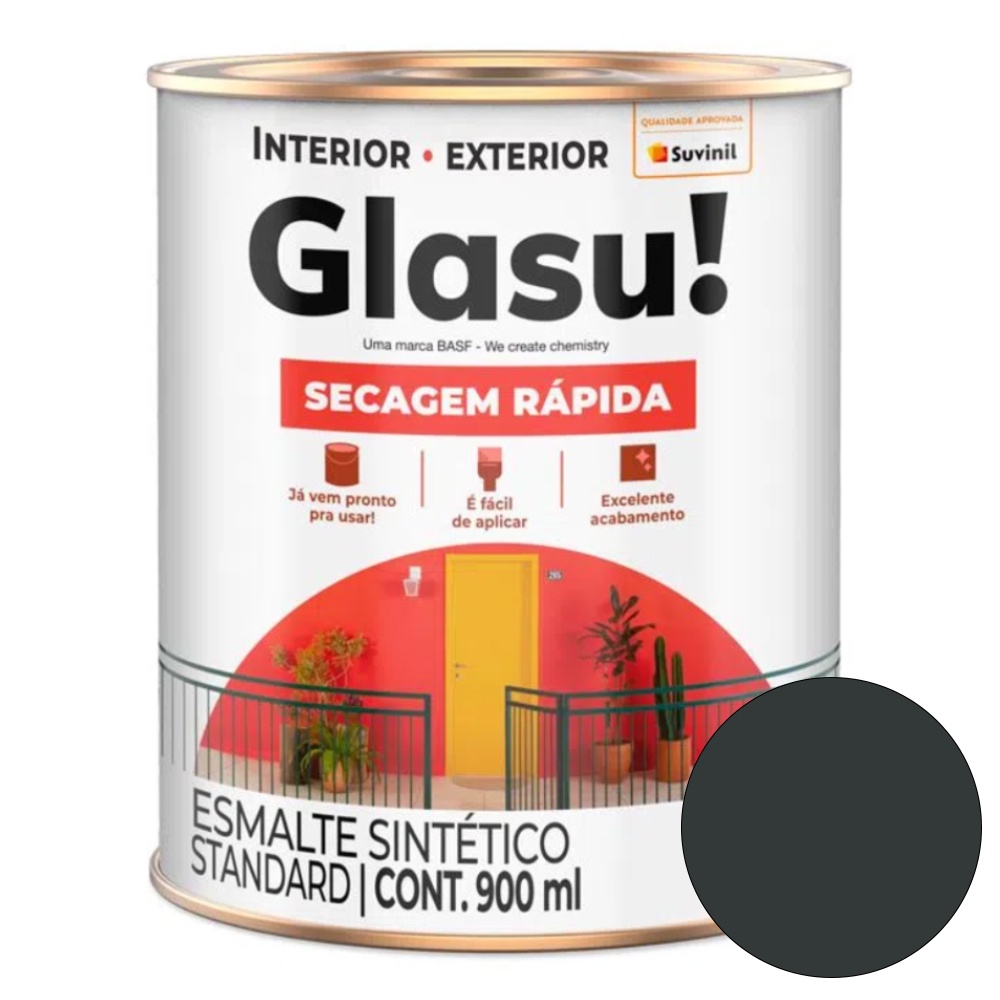Tinta Esmalte Sintético Brilhante Preto 900ml Glasu!