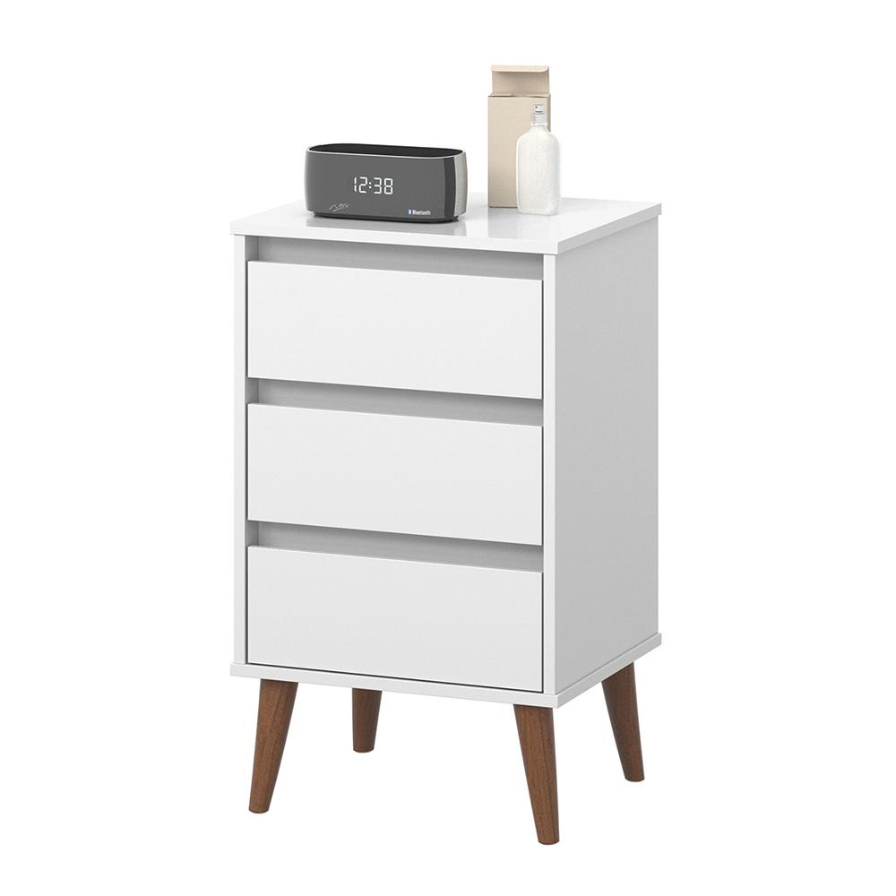 Mesa de Cabeceira Para Quarto Organização de Objetos Wood Branco