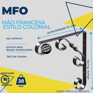 MFO1515 MAO FRANCESA COLONIAL 15CM. Suporte com design colonial em L de aço carbono Suporte com design colonial em L de aço carbono, suporte para samambaia, gancho para colocar plantas, suporte para plantas, apoio plantas, suporte de parede para plantinha