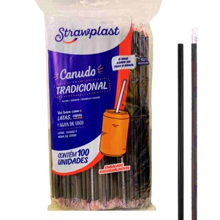 Canudo Tradicional Preto Strawplast com 100 unidades em Oferta na Shopee