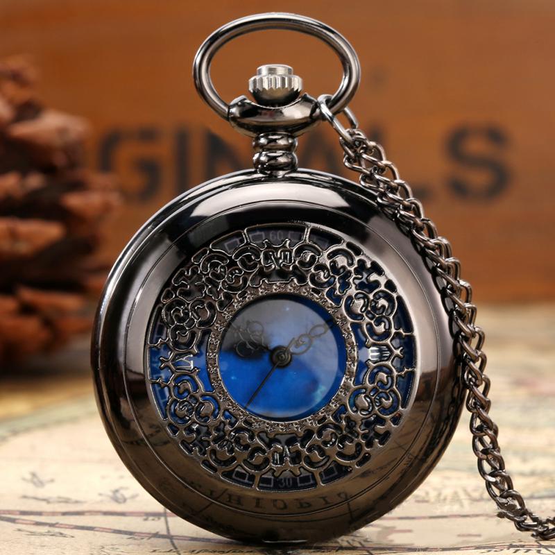 Relógio De Bolso Starry Blue Dial Pocket Watch Numerais Romanos Pingente De Bronze Caixa Oca Steampunk Vintage Colar Pendurado em Oferta na Shopee