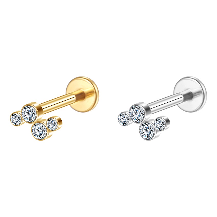 Piercing Helix Tragus Lobulo Labret Aço Cirúrgico Pvd 4 Zircônias em Oferta na Shopee