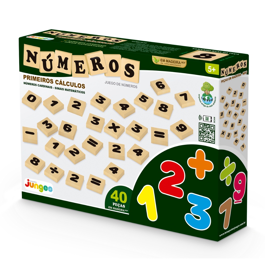Detalhes do Jogo Números Primeiros Cálculos Educativo Infantil 40 Peças Madeira 704 Junges