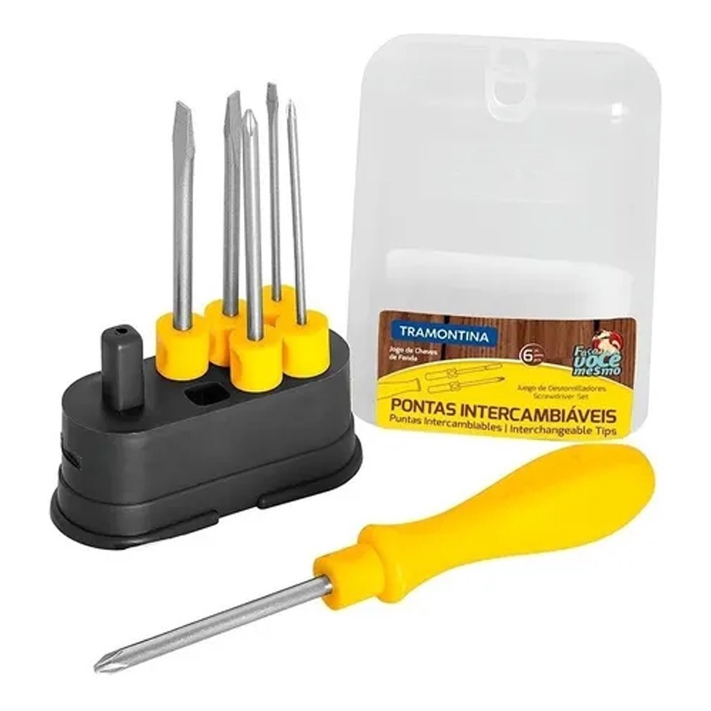 Jogo de Chaves Fenda/Philips Tramontina 6 Peças Intercambiáveis - 41110506 em Oferta na Shopee