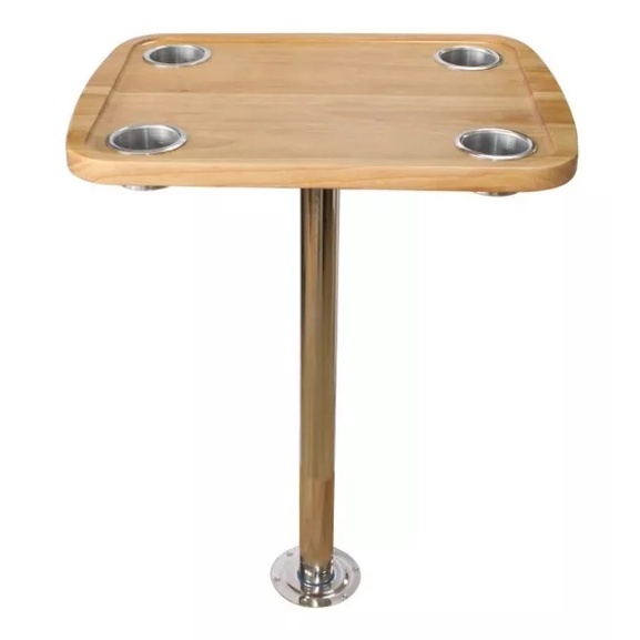 Mesa Náutica Madeira Para Lancha Barco 45 X 58 Cm Base INOX