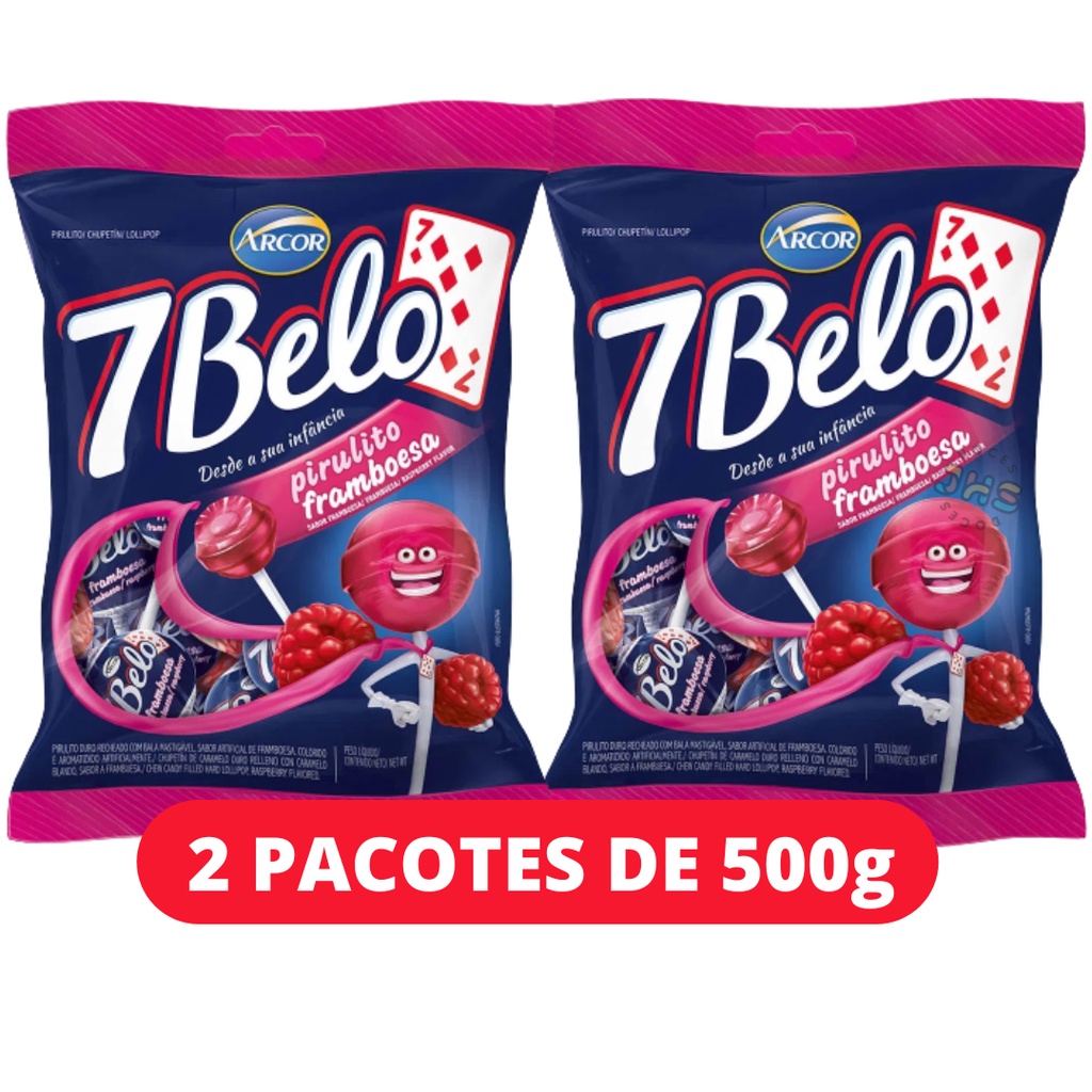 Kit 2 Pirulito 7 Belo Framboesa 500g Arcor