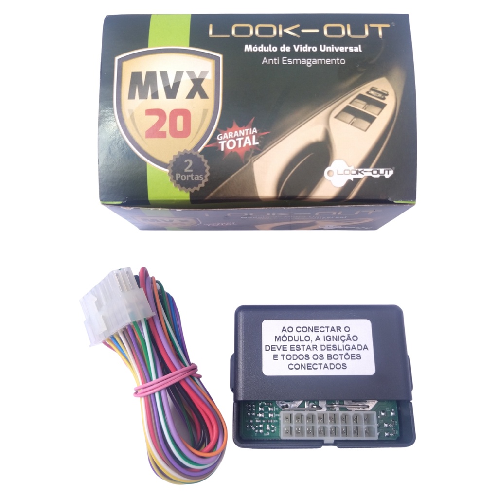 Módulo De Vidro Elétrico Inteligente Look Out Preto Compatível Com Alarme Aut De Vidros Subida Descida Automát
