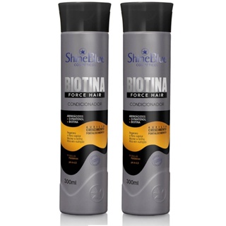 Kit Shampoo Condicionador Biotina Biotina Force Hair Shine Blue Para Cabelo Fraco Quebradiços Fortalecimento Fios