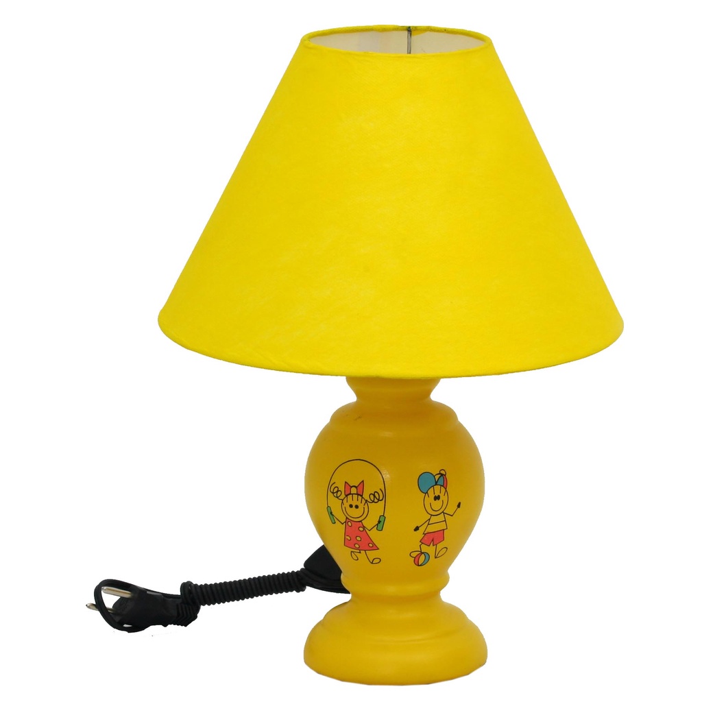 Abajour de Ceramica Artesanal Modelo Mimo com cupula TNT Amarelo