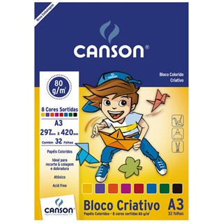 Bloco colorido Criativo A3 80g com 8 cores com 32 folhas Canson