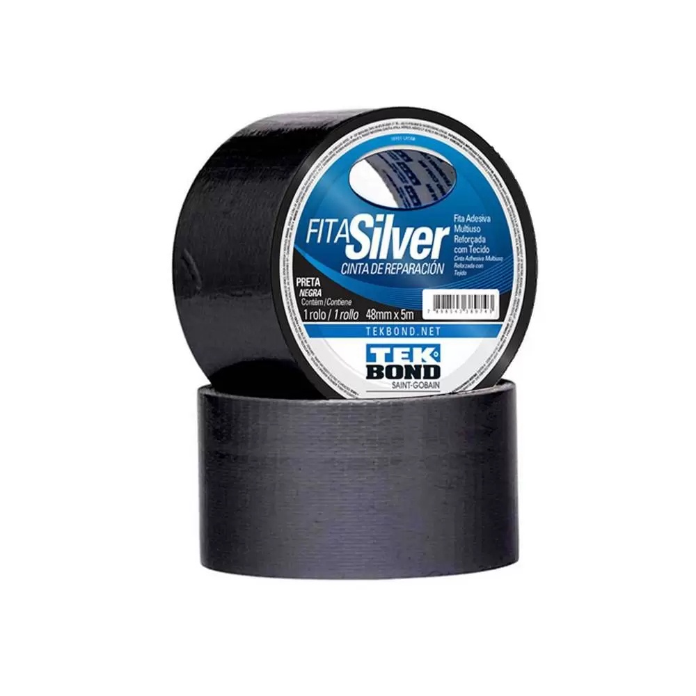 Fita Silver Tape Preta 48mmx5m Tek Bond Reforçada com tecido