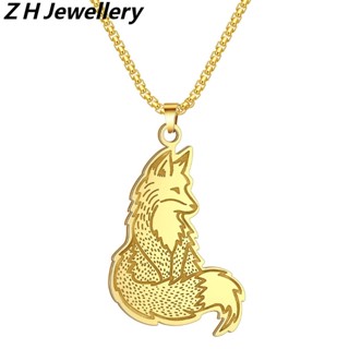 ZH Jewelry Vintage Pingente Raposa De Aço Inoxidável De Moda Masculina E Feminina Colar Hip Hop Party Acessórios