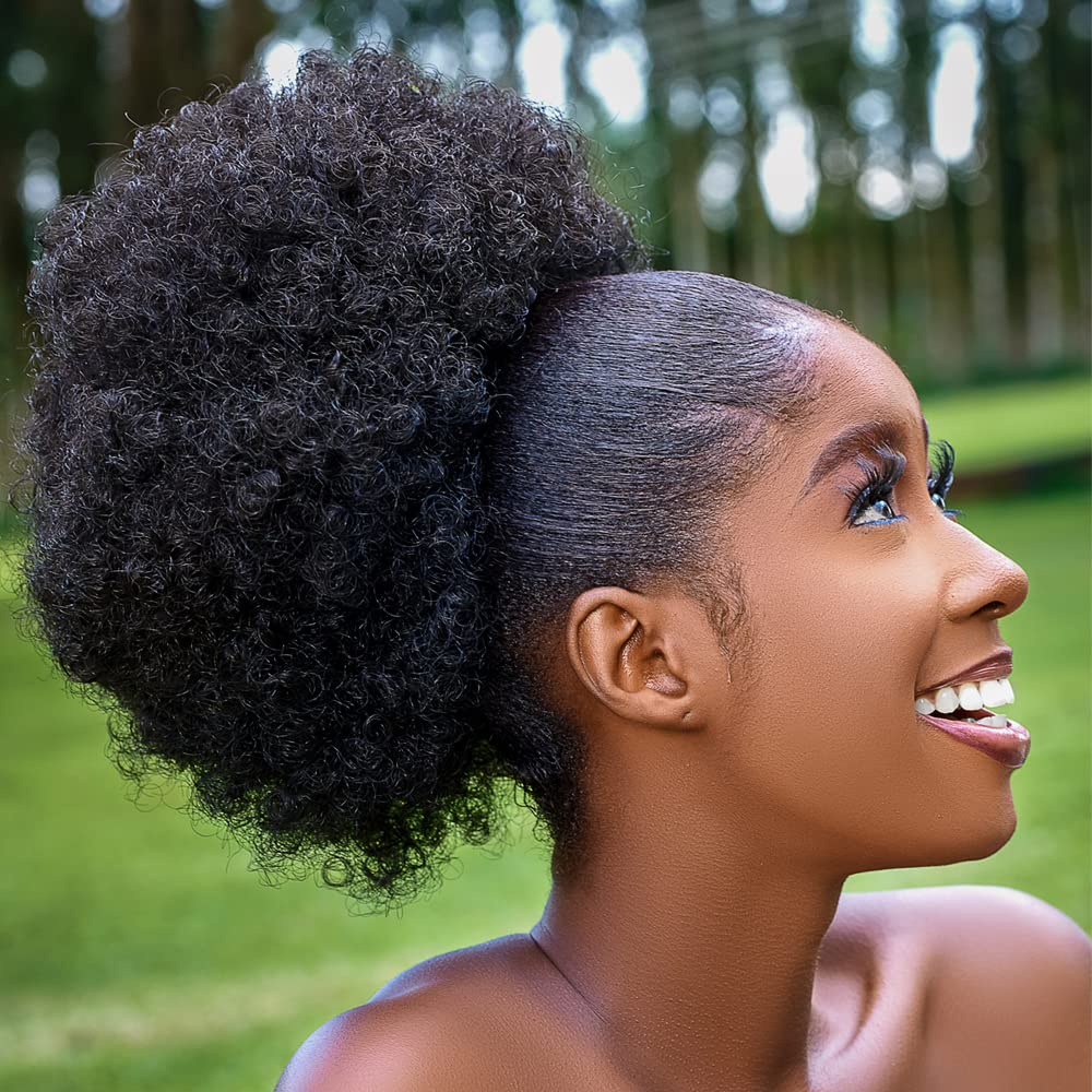 Rabo De Cavalo Extensão Afro Puff Drawstring Ponytail Para Mulheres Pretas Sintética Kinkys Curtas Cacheadas Bun Extensões De Cabelo Updo Com Dois Clipes