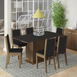 Conjunto Sala de Jantar Madesa Ohana Mesa Tampo de Madeira com 6 Cadeiras